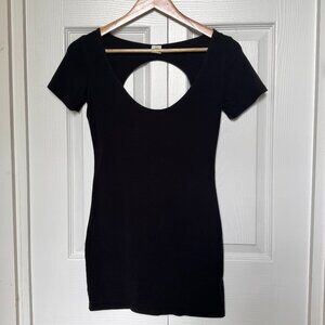 Black Backless Cutout Mini Dress Long Top Short Sleeve Size Medium